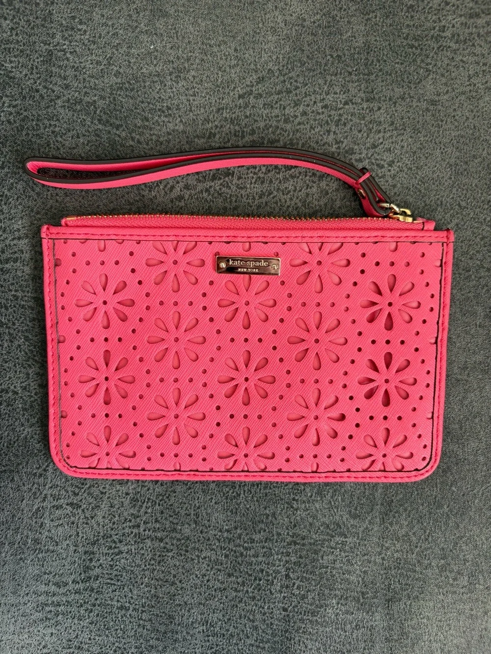 kate spade Pink Floral Laser-Cut Wristlet Clutch